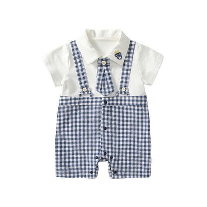 MyKids-USA® Baby Boys Short Sleeves Cute Plaid Pattern Preppy Style Rompers
