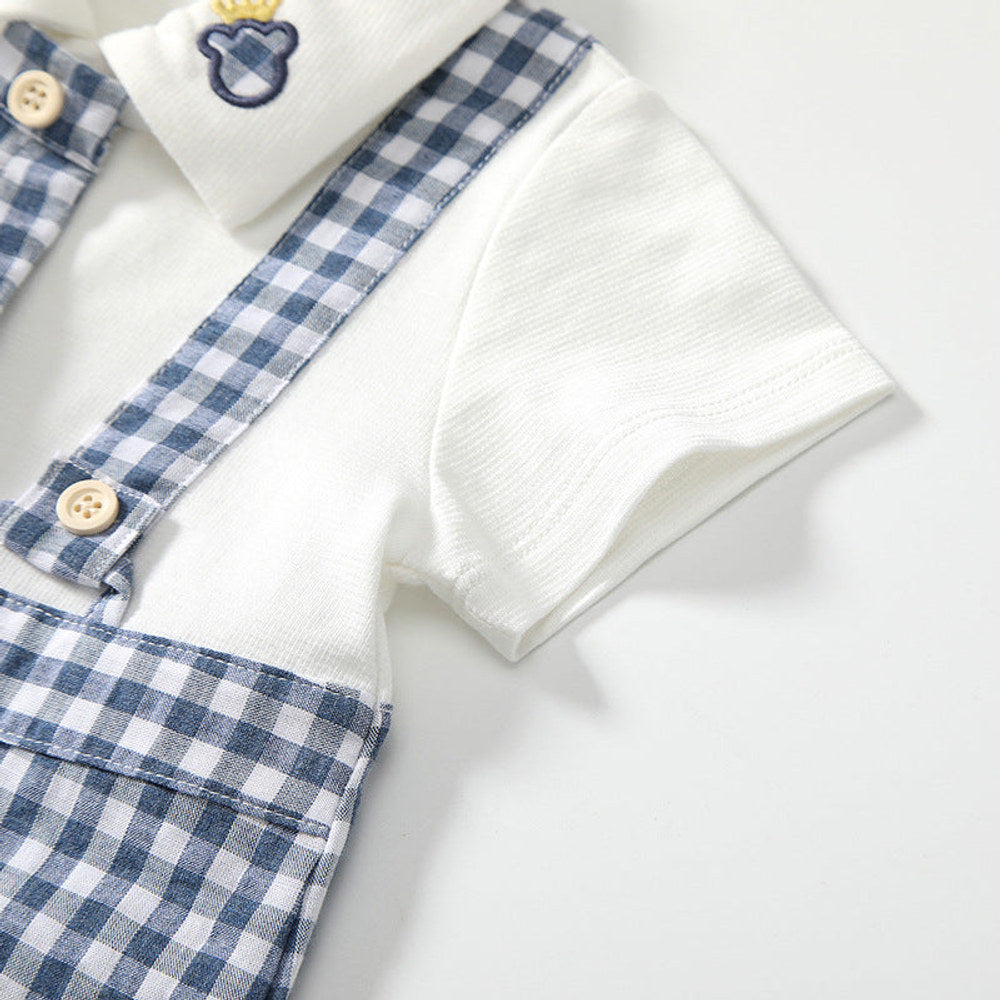 MyKids-USA® Baby Boys Short Sleeves Cute Plaid Pattern Preppy Style Rompers