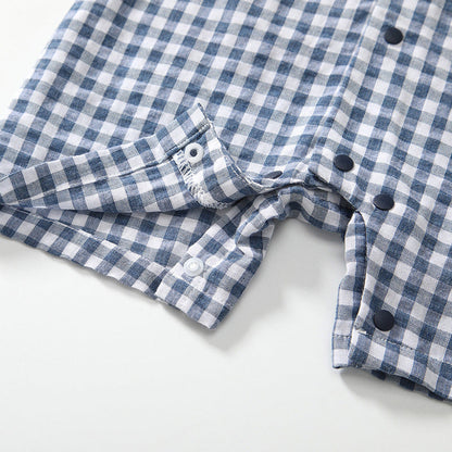 MyKids-USA® Baby Boys Short Sleeves Cute Plaid Pattern Preppy Style Rompers