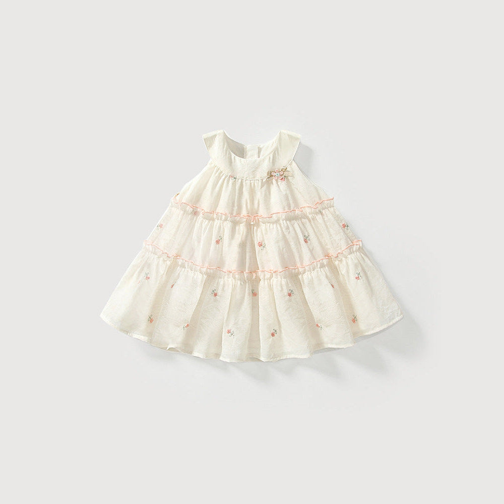 MyKids-USA® Baby Girls Cute Floral Embroidered Pattern Sleeveless Dress