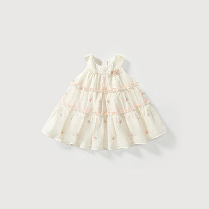 MyKids-USA® Baby Girls Cute Floral Embroidered Pattern Sleeveless Dress