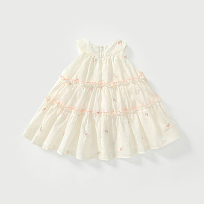 MyKids-USA® Baby Girls Cute Floral Embroidered Pattern Sleeveless Dress