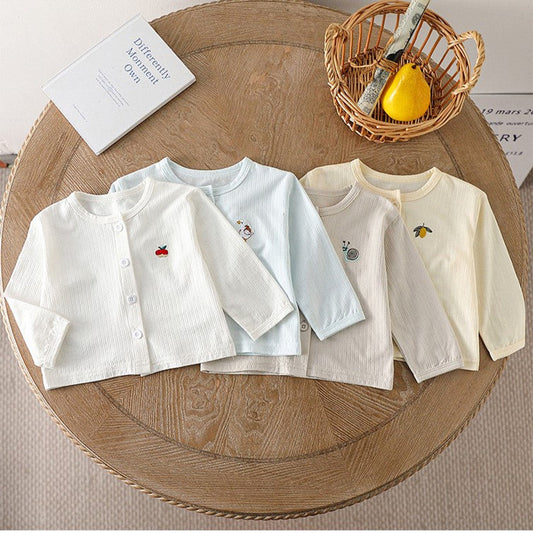 MyKids-USA® Baby Kids Unisex Comfortable Simple Logo Thin Knitted Long Sleeves Cardigan