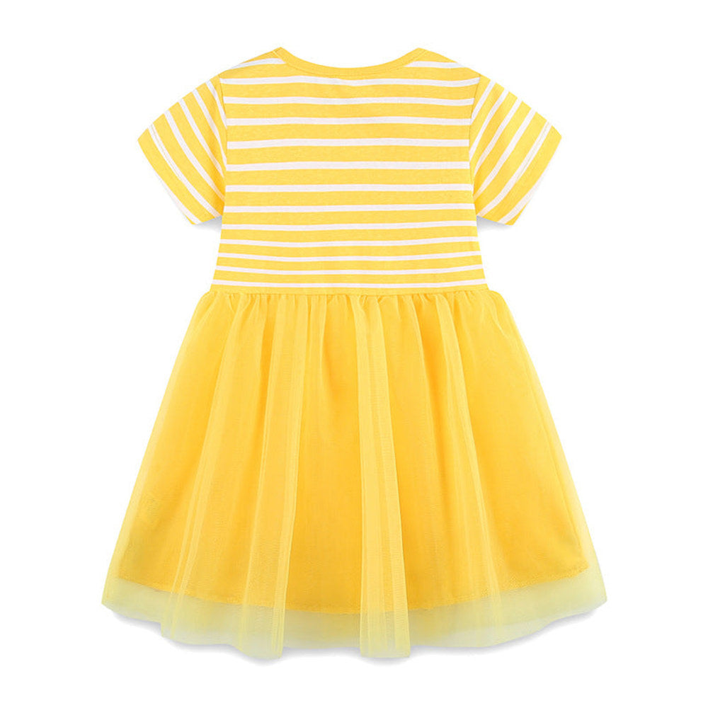 MyKids-USA® Baby Girls Cute Rabbits Pattern Tulle Patchwork Short Sleeves Dress