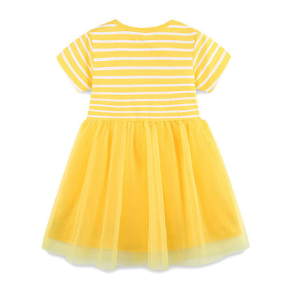 MyKids-USA® Baby Girls Cute Rabbits Pattern Tulle Patchwork Short Sleeves Dress