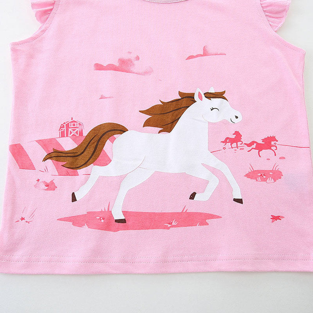 MyKids-USA® Baby Kids Cartoon Horse Pattern Vest and Shorts Clothing Set for Girls