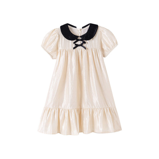 MyKids-USA® Summer Arrival Baby Girls Cute Color Patchwork Butterfly-bow Decorated Short Sleeves Dress