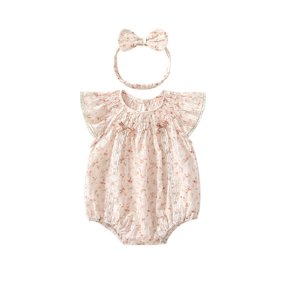 MyKids-USA® Fly Sleeves Flowers Pattern Butterfly-bow Decorated bodysuit for Stylish Girls