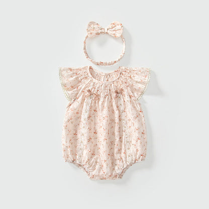 MyKids-USA® Fly Sleeves Flowers Pattern Butterfly-bow Decorated bodysuit for Stylish Girls