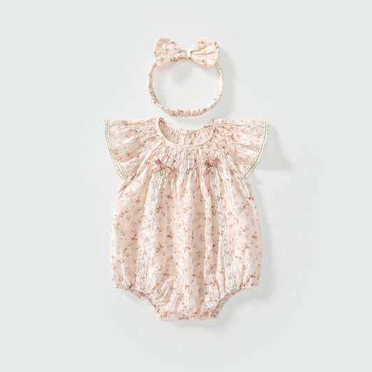 MyKids-USA® Fly Sleeves Flowers Pattern Butterfly-bow Decorated bodysuit for Stylish Girls