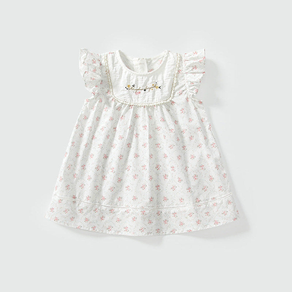 MyKids-USA® Baby Girls Cute Floral Embroidered and Printed Pattern Fly Sleeves Dress