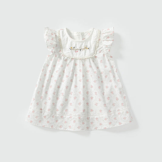 MyKids-USA® Summer Arrival Baby Girls Cute Floral Embroidered and Printed Pattern Fly Sleeves Dress