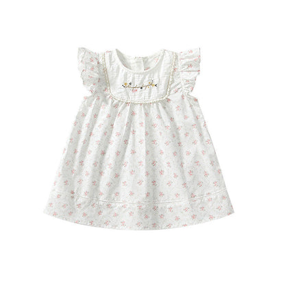 MyKids-USA® Baby Girls Cute Floral Embroidered and Printed Pattern Fly Sleeves Dress