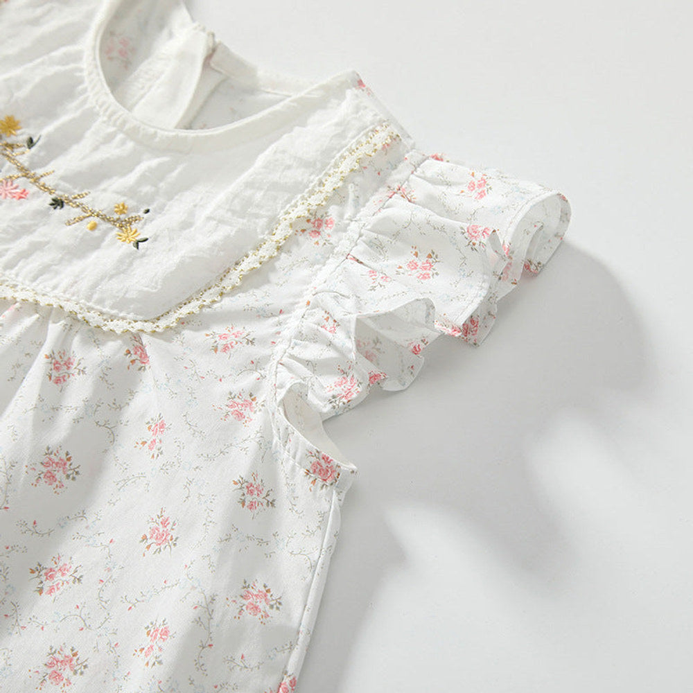 MyKids-USA® Baby Girls Cute Floral Embroidered and Printed Pattern Fly Sleeves Dress