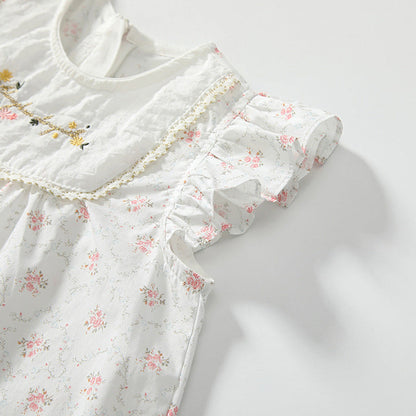 MyKids-USA® Baby Girls Cute Floral Embroidered and Printed Pattern Fly Sleeves Dress
