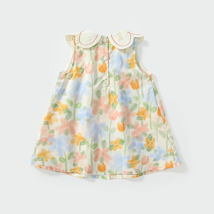 MyKids-USA® Summer Arrival Baby Girls Cute Floral Printed Pattern Sleeveless Dress with Collar