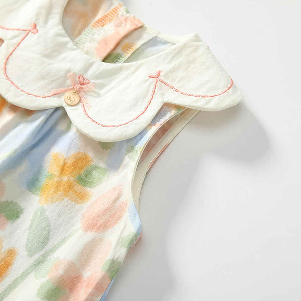 MyKids-USA® Summer Arrival Baby Girls Cute Floral Printed Pattern Sleeveless Dress with Collar