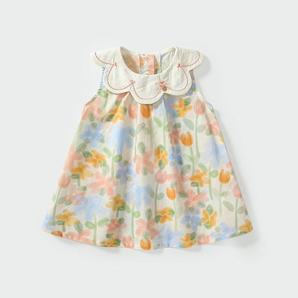 MyKids-USA® Summer Arrival Baby Girls Cute Floral Printed Pattern Sleeveless Dress with Collar