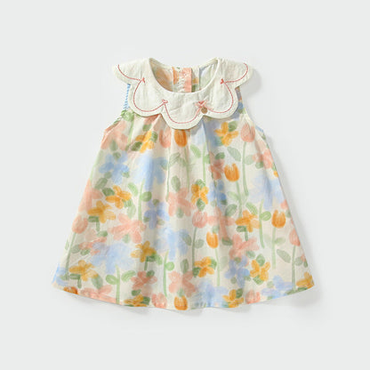 MyKids-USA® Summer Arrival Baby Girls Cute Floral Printed Pattern Sleeveless Dress with Collar