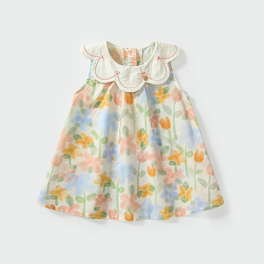 MyKids-USA® Summer Arrival Baby Girls Cute Floral Printed Pattern Sleeveless Dress with Collar