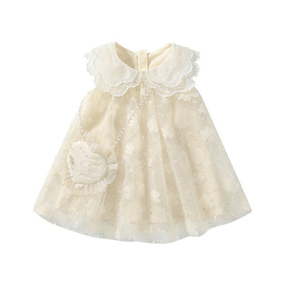 MyKids-USA® Baby Girls Cute Floral Pattern Tulle Sleeveless Dress with Collar
