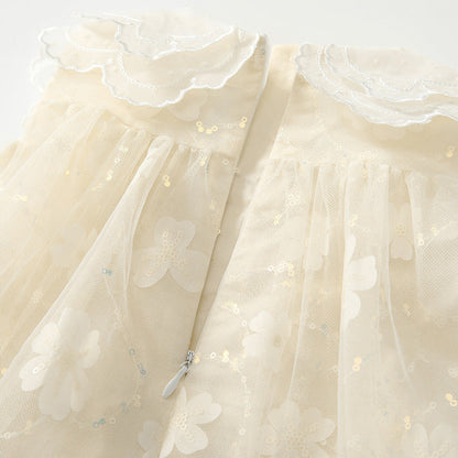 MyKids-USA® Baby Girls Cute Floral Pattern Tulle Sleeveless Dress with Collar