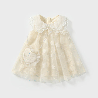 MyKids-USA® Baby Girls Cute Floral Pattern Tulle Sleeveless Dress with Collar