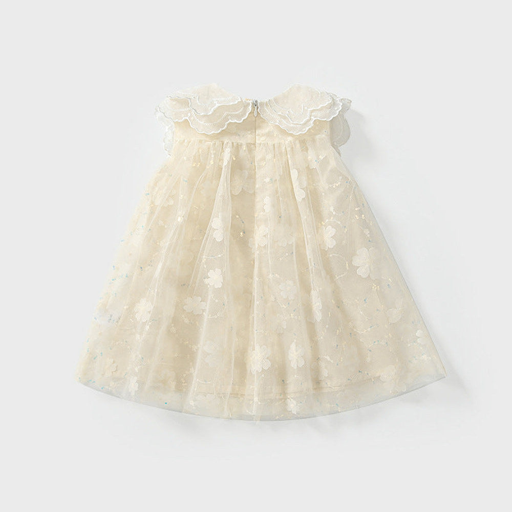 MyKids-USA® Baby Girls Cute Floral Pattern Tulle Sleeveless Dress with Collar