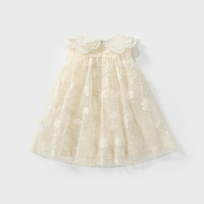 MyKids-USA® Baby Girls Cute Floral Pattern Tulle Sleeveless Dress with Collar