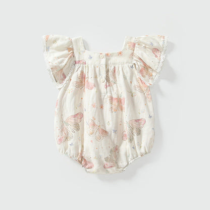 MyKids-USA® Fly Sleeves Butterfly Pattern Square Neck bodysuit for Stylish Girls