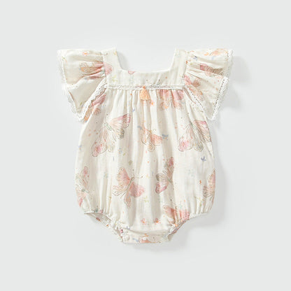 MyKids-USA® Fly Sleeves Butterfly Pattern Square Neck bodysuit for Stylish Girls