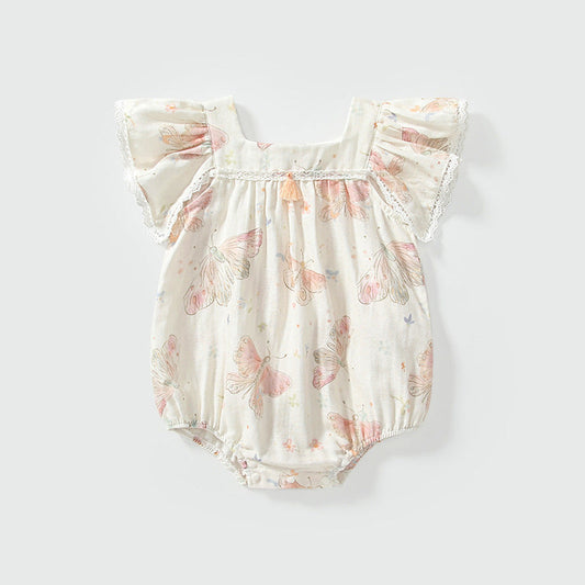 MyKids-USA® Fly Sleeves Butterfly Pattern Square Neck bodysuit for Stylish Girls