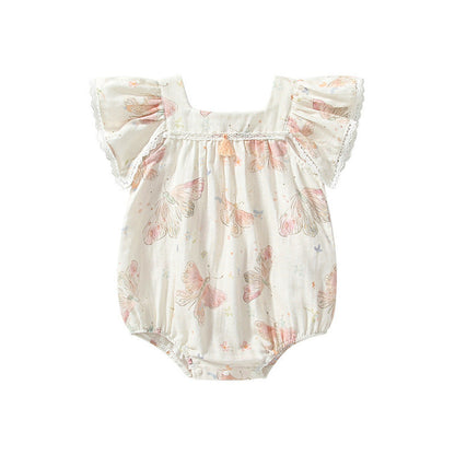 MyKids-USA® Fly Sleeves Butterfly Pattern Square Neck bodysuit for Stylish Girls