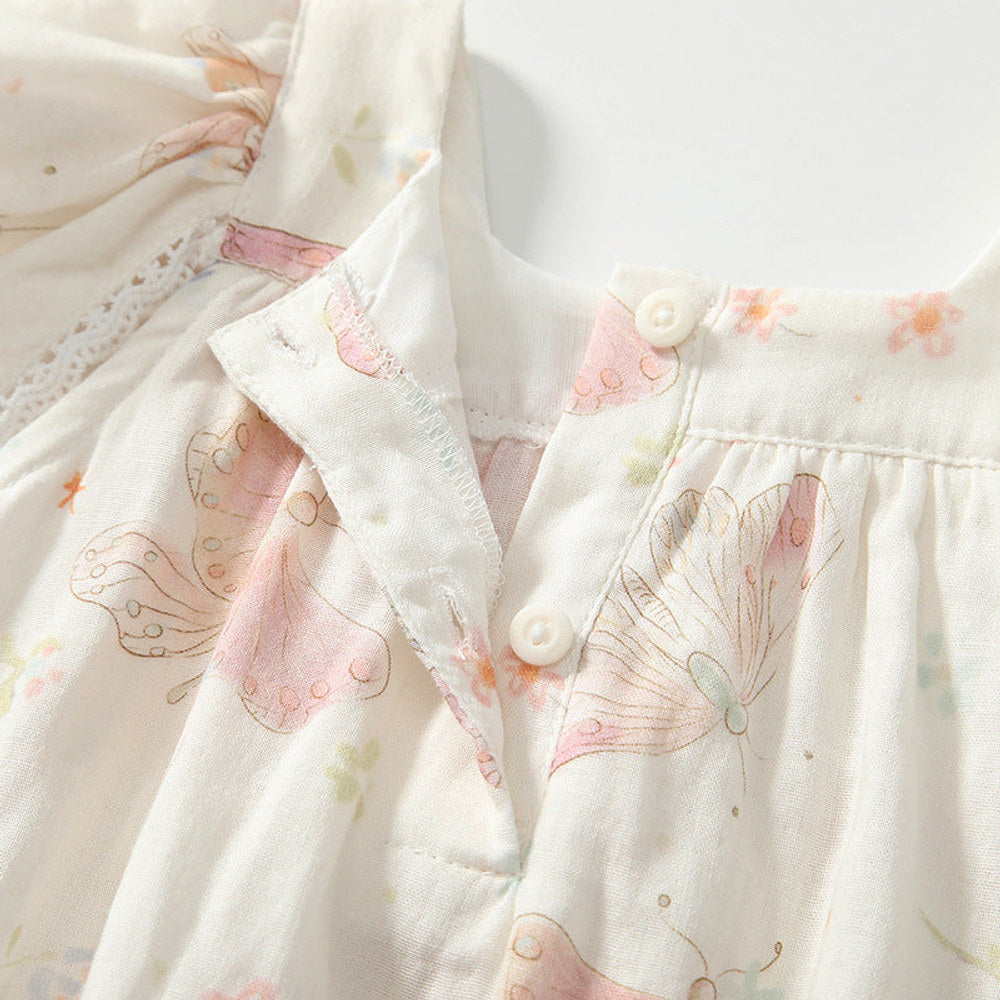 MyKids-USA® Fly Sleeves Butterfly Pattern Square Neck bodysuit for Stylish Girls