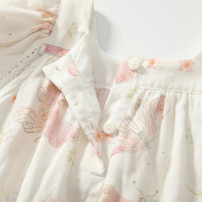 MyKids-USA® Fly Sleeves Butterfly Pattern Square Neck bodysuit for Stylish Girls