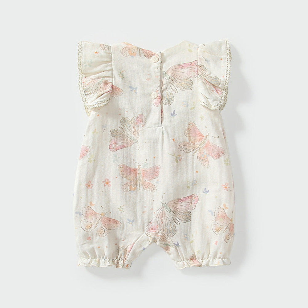 MyKids-USA® Fly Sleeves Butterfly Pattern Square Neck Rompers for Stylish Girls