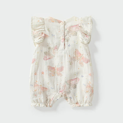 MyKids-USA® Fly Sleeves Butterfly Pattern Square Neck Rompers for Stylish Girls