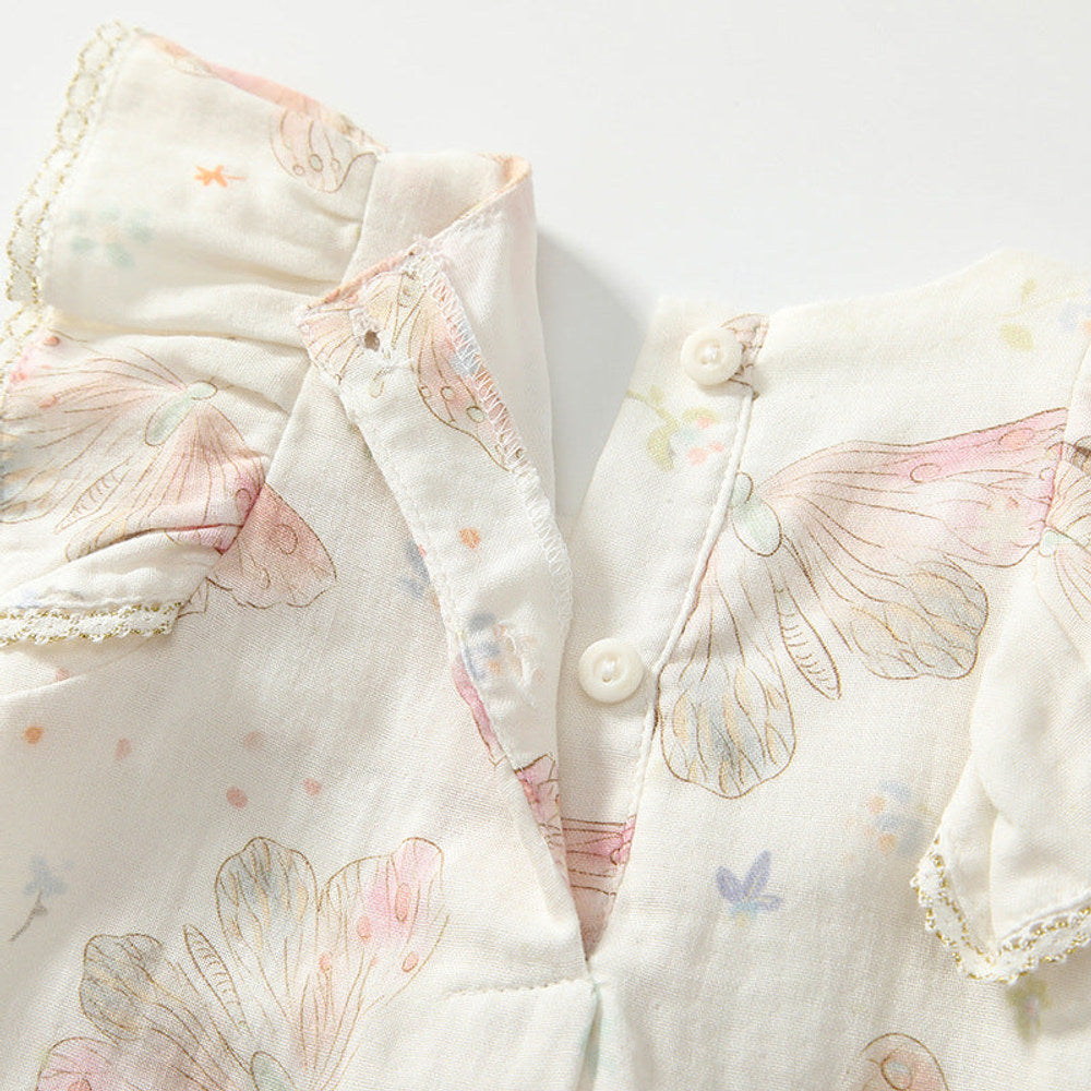 MyKids-USA® Fly Sleeves Butterfly Pattern Square Neck Rompers for Stylish Girls