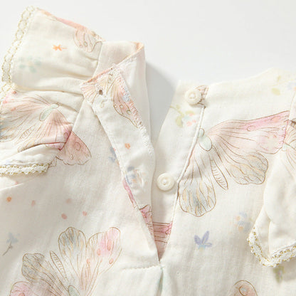 MyKids-USA® Fly Sleeves Butterfly Pattern Square Neck Rompers for Stylish Girls