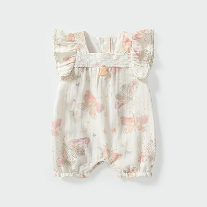 MyKids-USA® Fly Sleeves Butterfly Pattern Square Neck Rompers for Stylish Girls