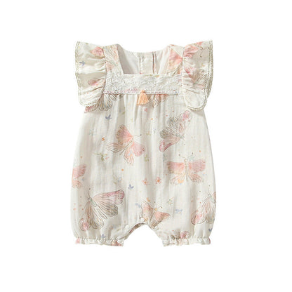 MyKids-USA® Fly Sleeves Butterfly Pattern Square Neck Rompers for Stylish Girls