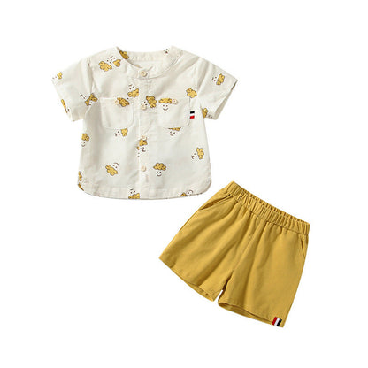 MyKids-USA® Baby Kids Casual Cartoon Face Pattern Short Sleeves Top Shirt with Shorts Clothing Set for Boys