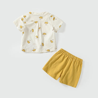 MyKids-USA® Baby Kids Casual Cartoon Face Pattern Short Sleeves Top Shirt with Shorts Clothing Set for Boys