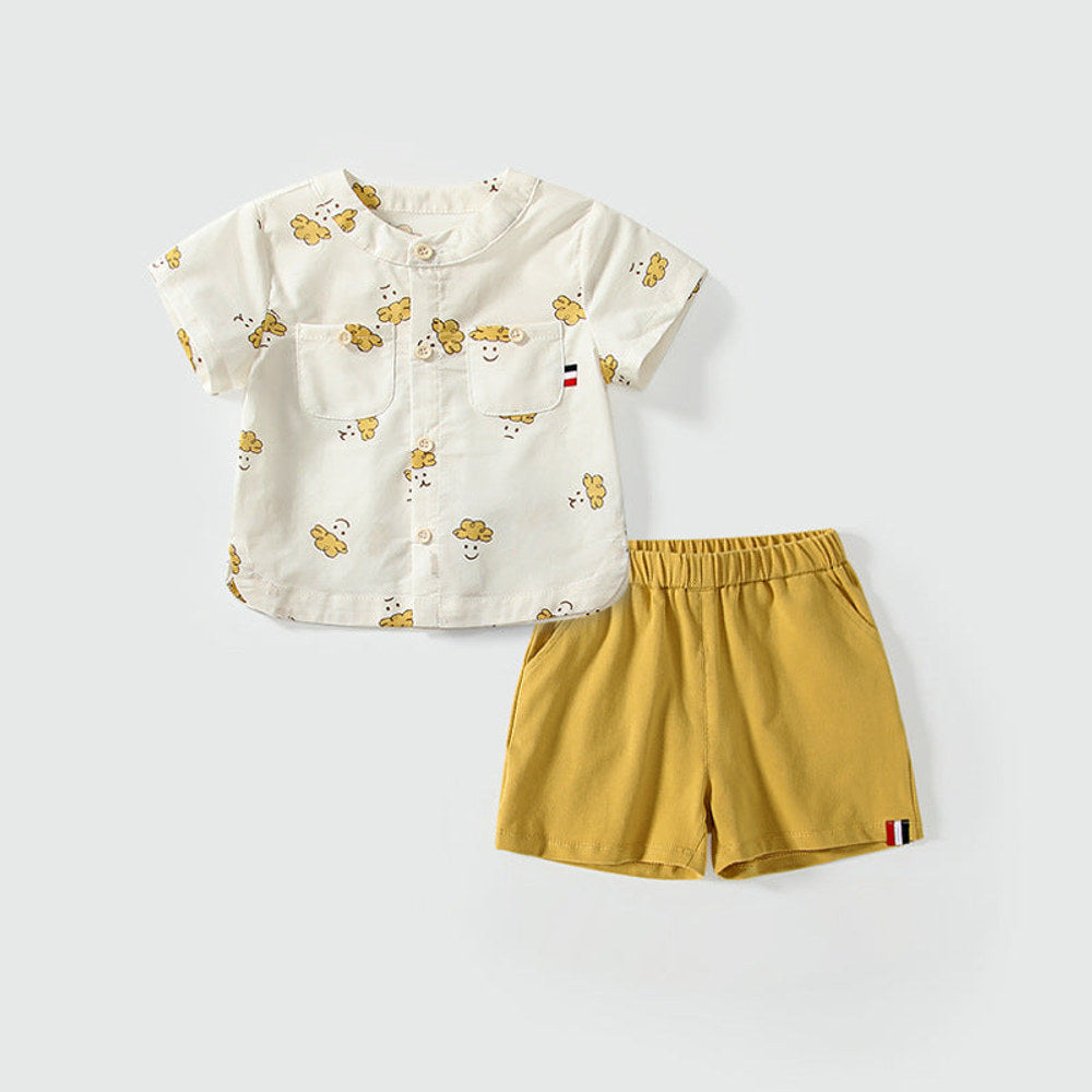 MyKids-USA® Baby Kids Casual Cartoon Face Pattern Short Sleeves Top Shirt with Shorts Clothing Set for Boys