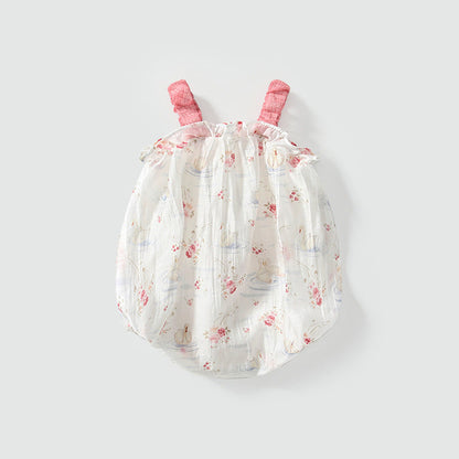 MyKids-USA® Sleeveless Flowers and Animals Pattern Strap bodysuit with Hat for Stylish Girls