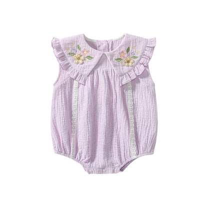 MyKids-USA® Sleeveless Flowers Pattern Collar Purple bodysuit for Stylish Girls