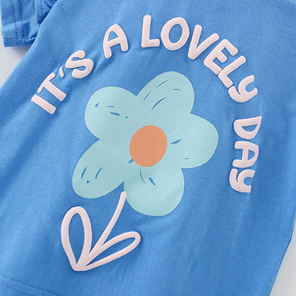 MyKids-USA® Baby Kids Flowers and Letters Pattern T-shirt and Shorts Clothing Set for Girls