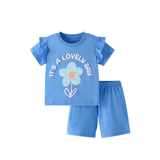MyKids-USA® Baby Kids Flowers and Letters Pattern T-shirt and Shorts Clothing Set for Girls