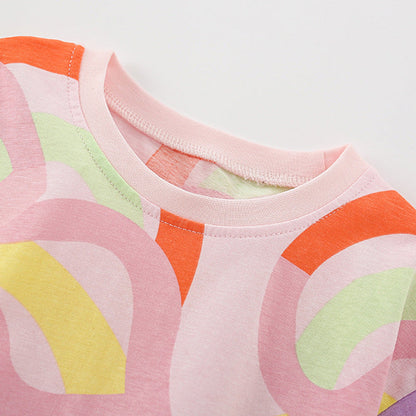 MyKids-USA® Baby Kids Colorful Curves Pattern T-shirt and Shorts Clothing Set for Girls