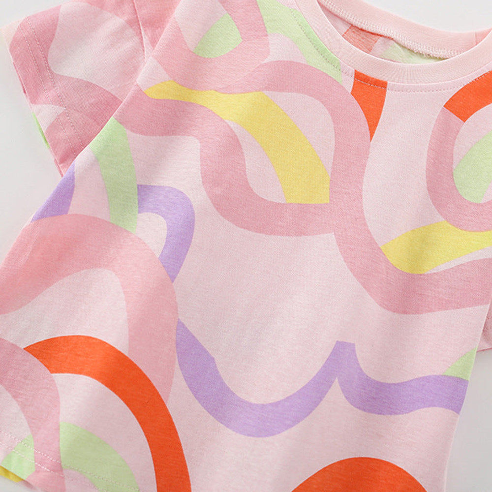 MyKids-USA® Baby Kids Colorful Curves Pattern T-shirt and Shorts Clothing Set for Girls